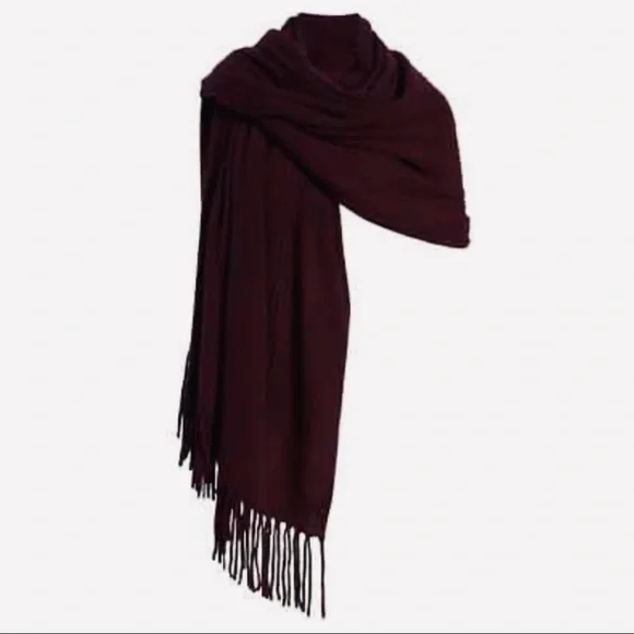 CASHMERE WINE FRINGE SCARF/SHAWL OVERSIZED - Picture 5 of 5